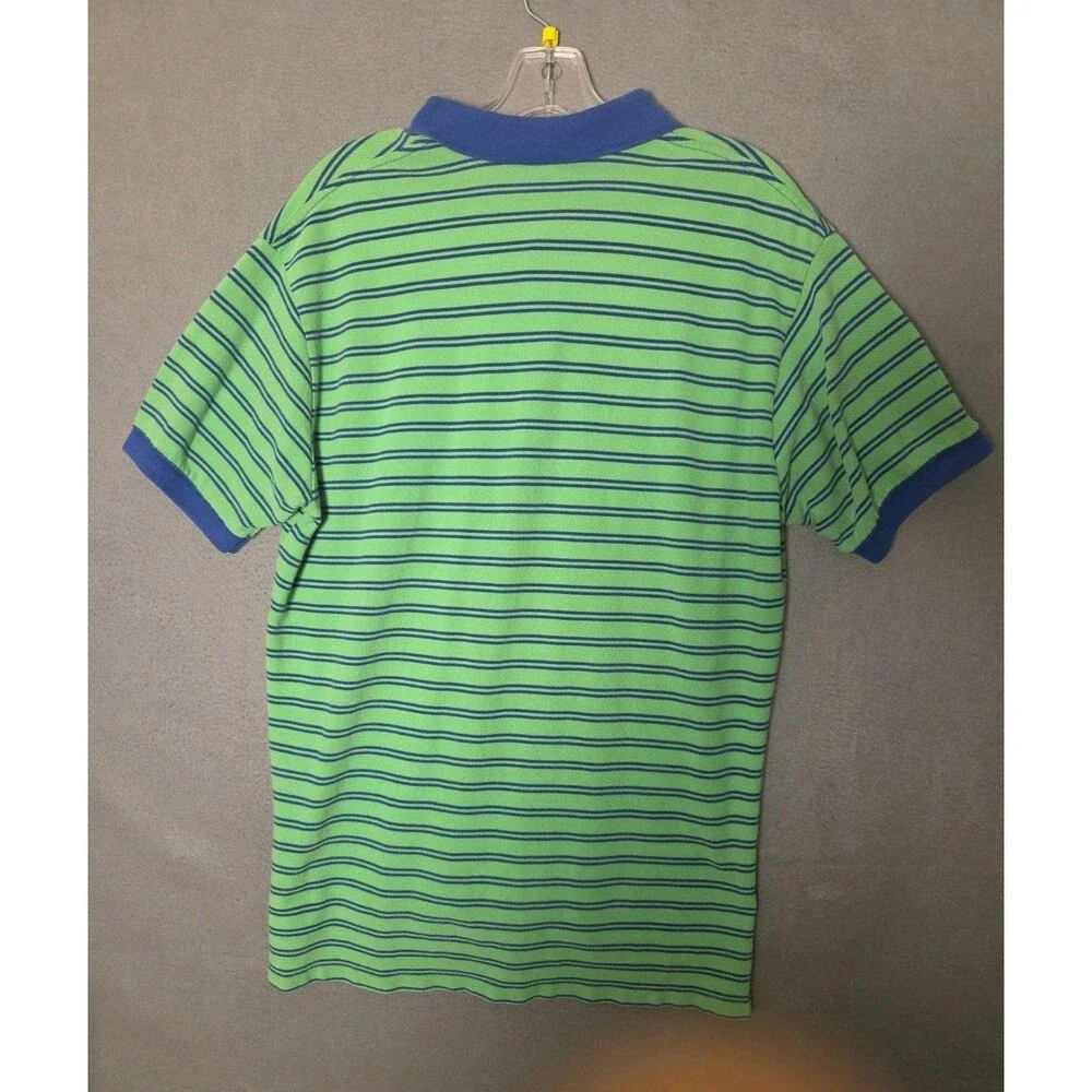 Vintage Polo Ralph Lauren Men's Lime Green and Navy Striped Polo Size LG Kanye